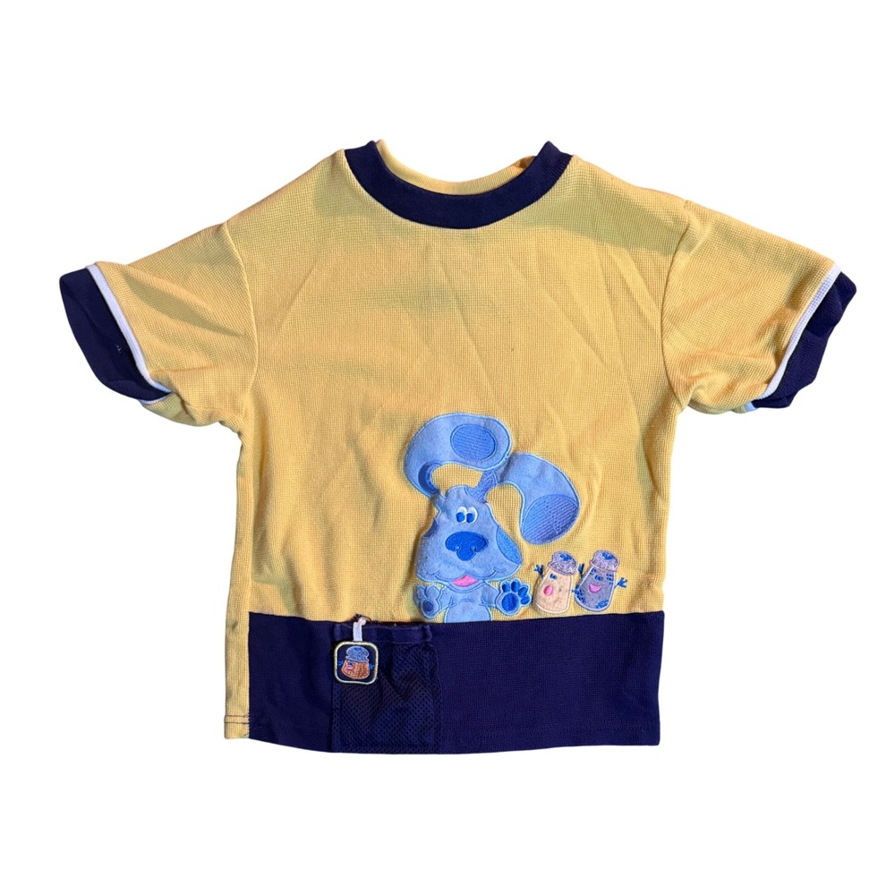 Blue's Clues Vintage Waffle Knit T-Shirt Toddler 5 Yellow Character Patch